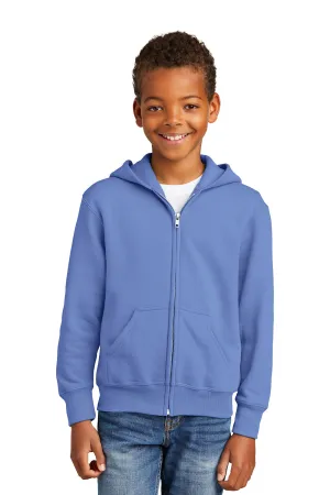 Port & Company Sweat à capuche en polaire résistant aux pilules pour jeunes avec fermeture éclair complète et poches - Bleu Caroline