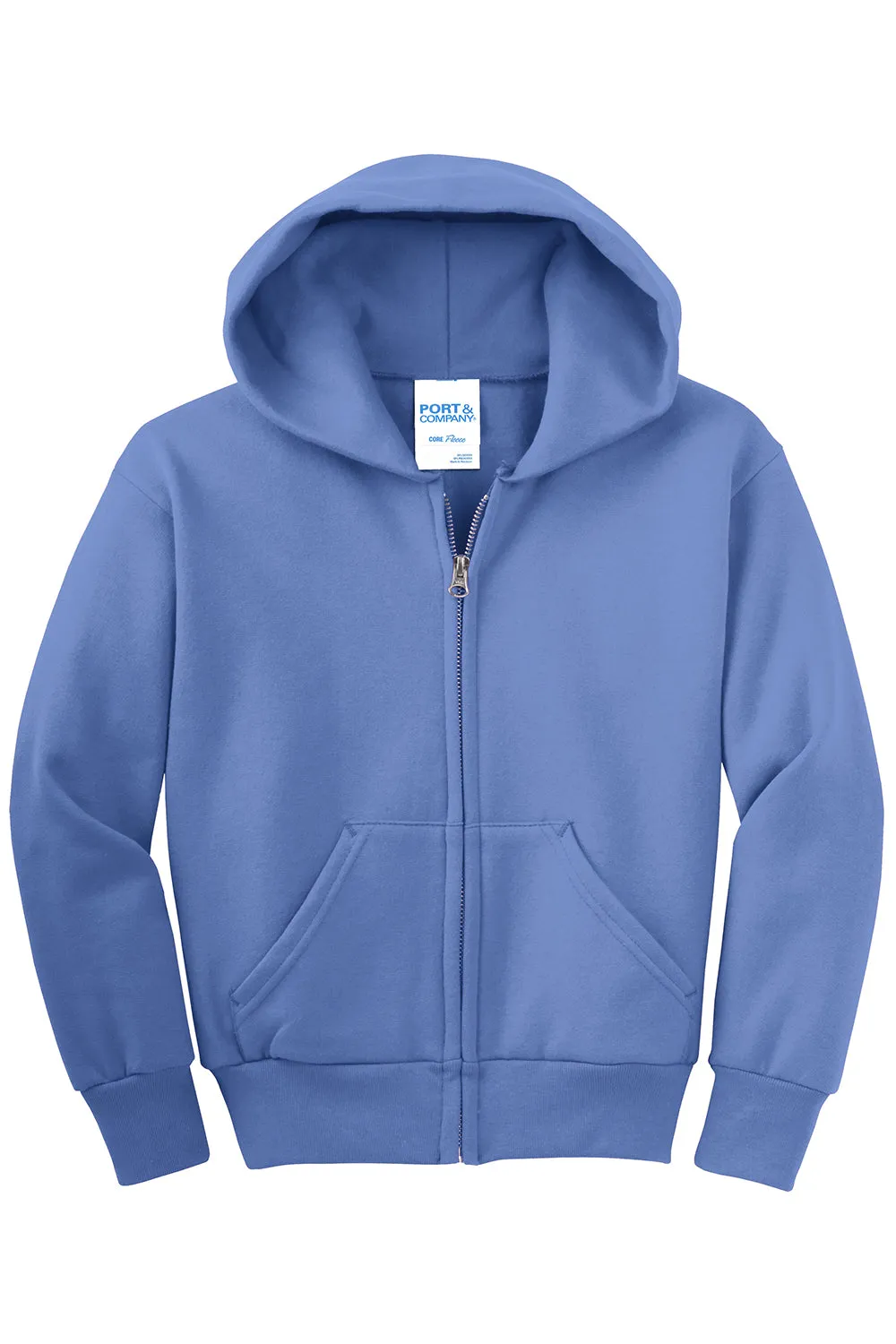 Port & Company Sweat à capuche en polaire résistant aux pilules pour jeunes avec fermeture éclair complète et poches - Bleu Caroline