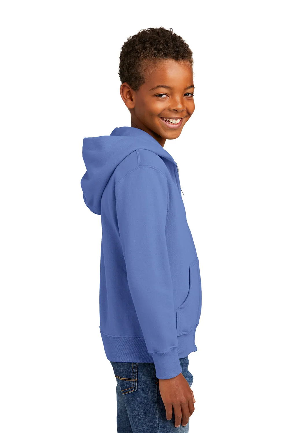 Port & Company Sweat à capuche en polaire résistant aux pilules pour jeunes avec fermeture éclair complète et poches - Bleu Caroline