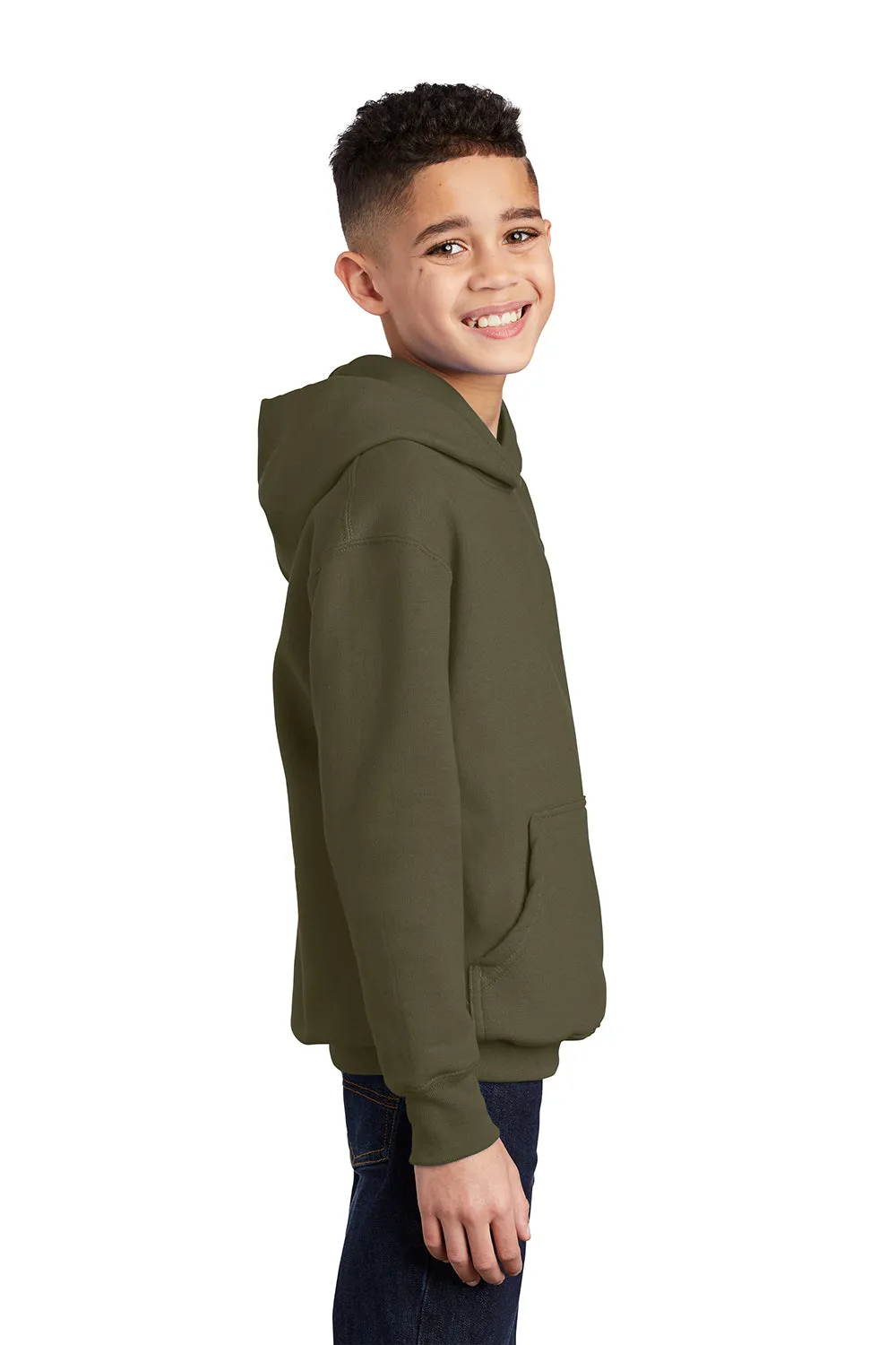 Port & Company Sweat à capuche en polaire résistante aux pilules pour jeunes avec poche kangourou - Vert kaki