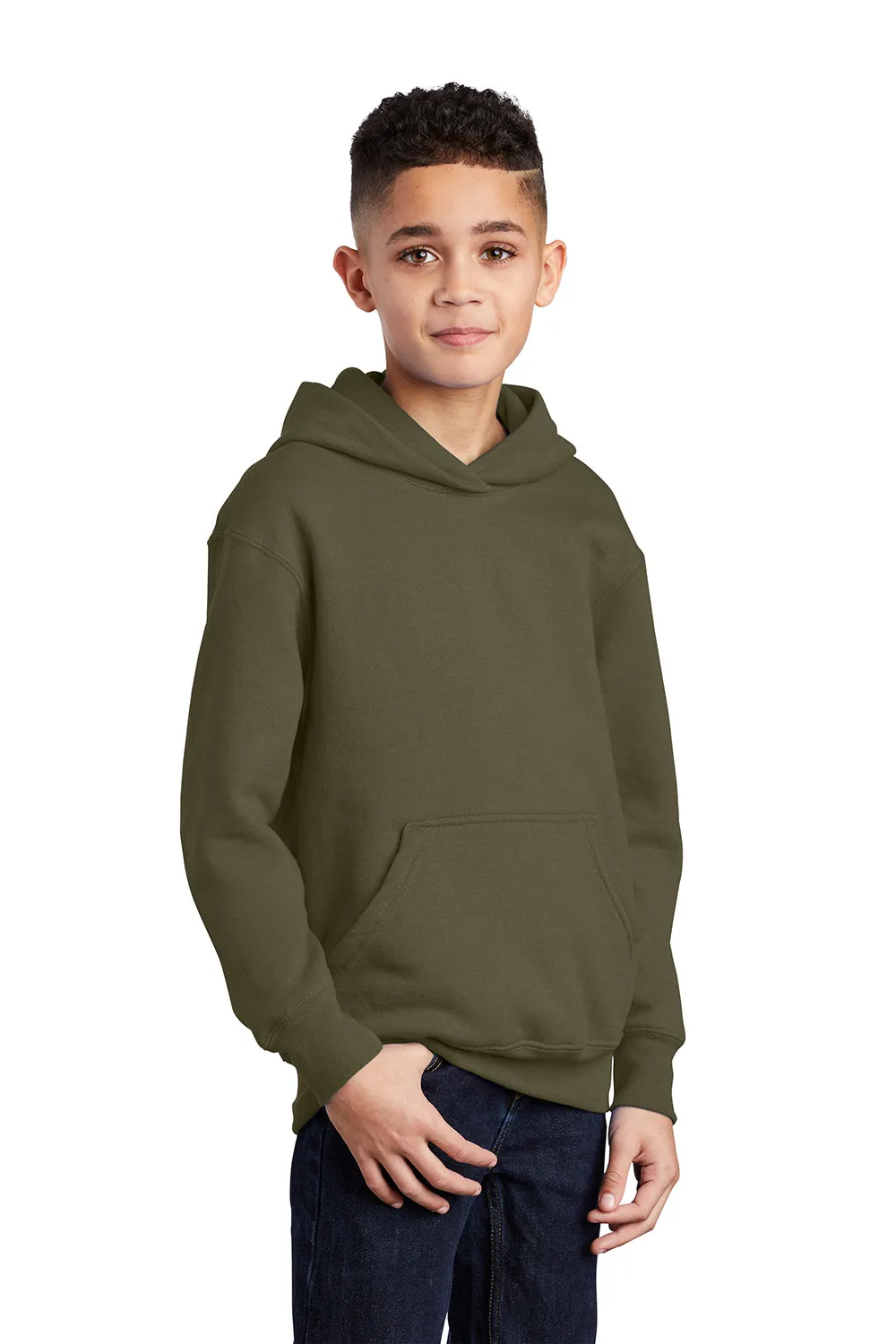 Port & Company Sweat à capuche en polaire résistante aux pilules pour jeunes avec poche kangourou - Vert kaki