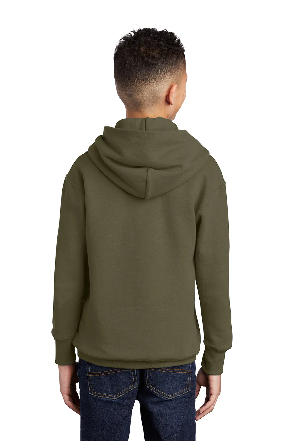 Port & Company Sweat à capuche en polaire résistante aux pilules pour jeunes avec poche kangourou - Vert kaki