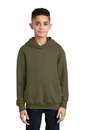 Port & Company Sweat à capuche en polaire résistante aux pilules pour jeunes avec poche kangourou - Vert kaki