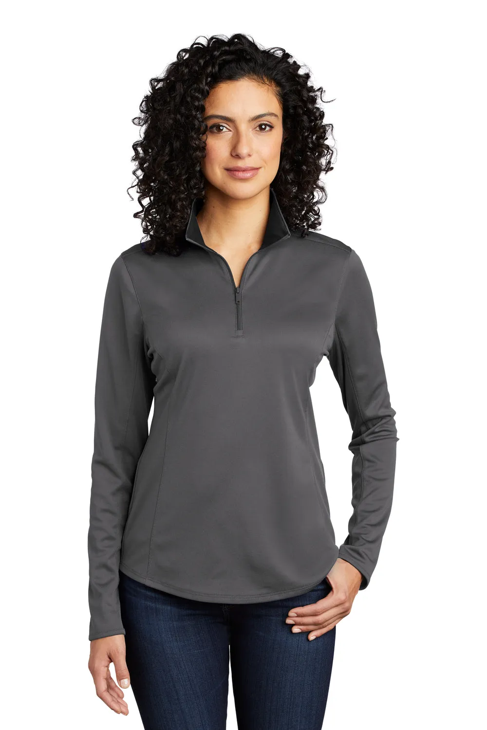 Sweat-shirt 1/4 zip Performance pour femmes en soie douce évacuant l'humidité Port Authority - Gris acier/Noir