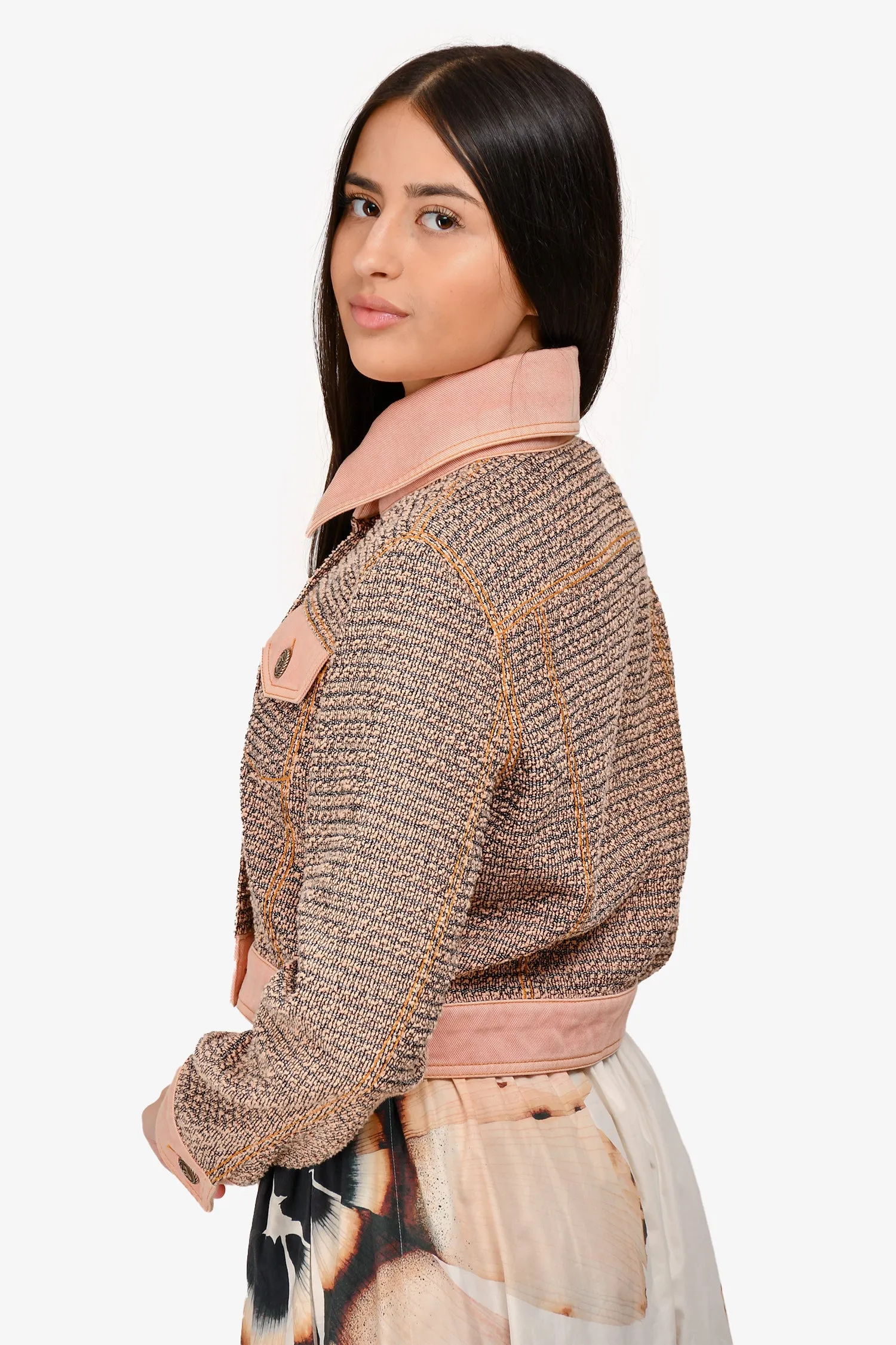 Veste en jean coupée en coton rose Chanel™ défilé 2018 taille 40 d'occasion