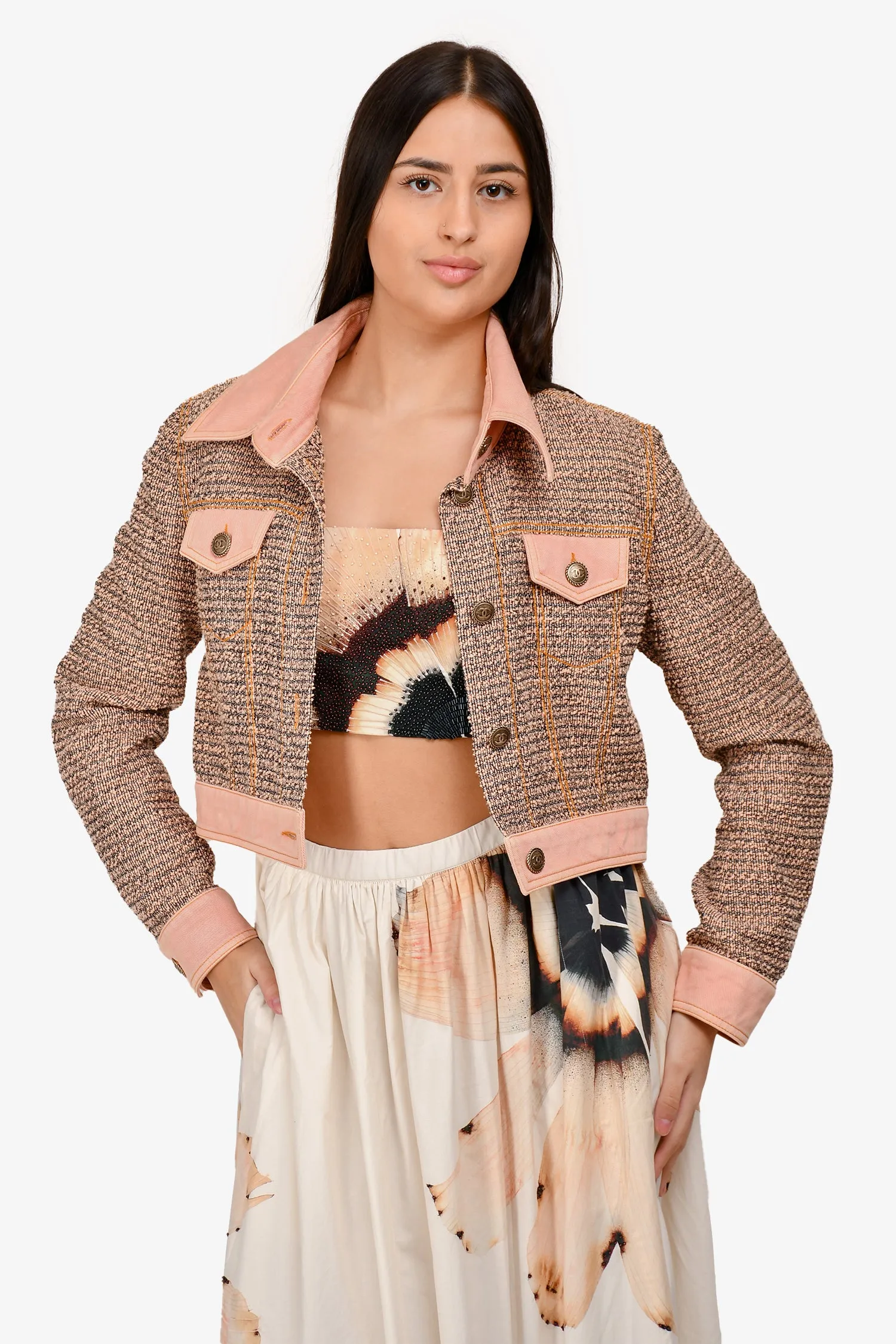Veste en jean coupée en coton rose Chanel™ défilé 2018 taille 40 d'occasion