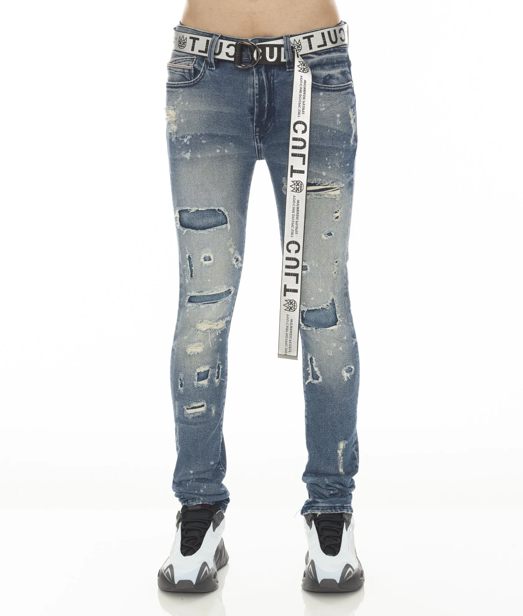 PUNK SUPER SKINNY STRETCH AVEC CEINTURE BLANCHE EN BASILIC