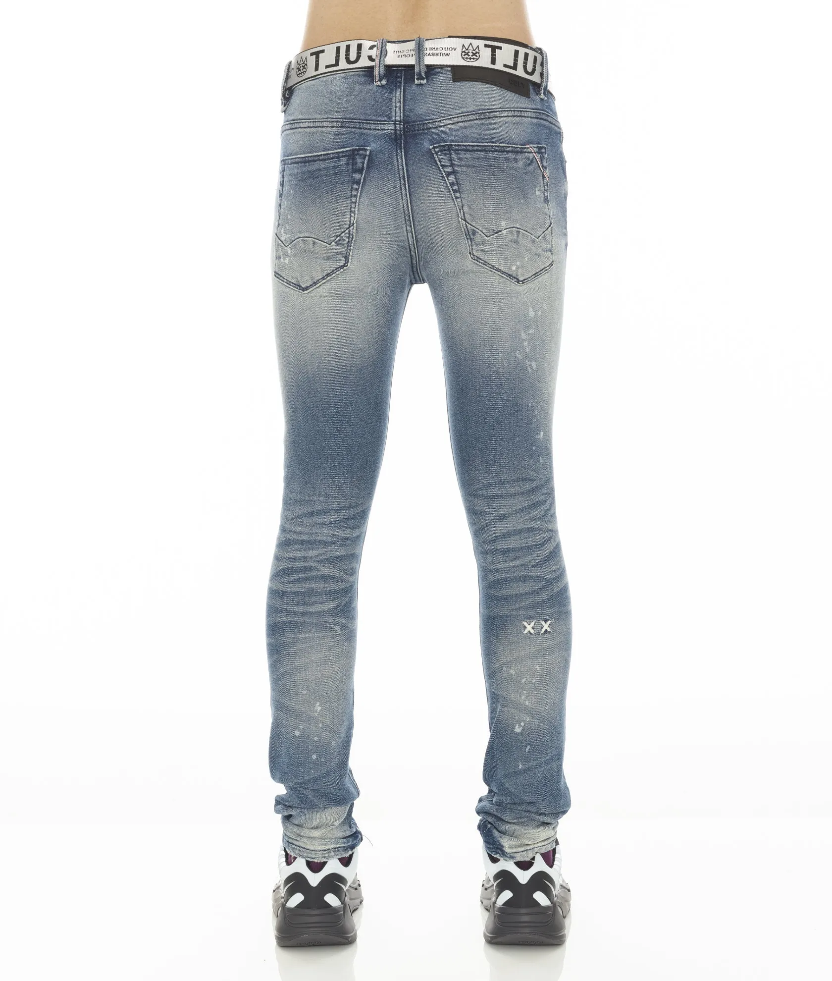 PUNK SUPER SKINNY STRETCH AVEC CEINTURE BLANCHE EN BASILIC