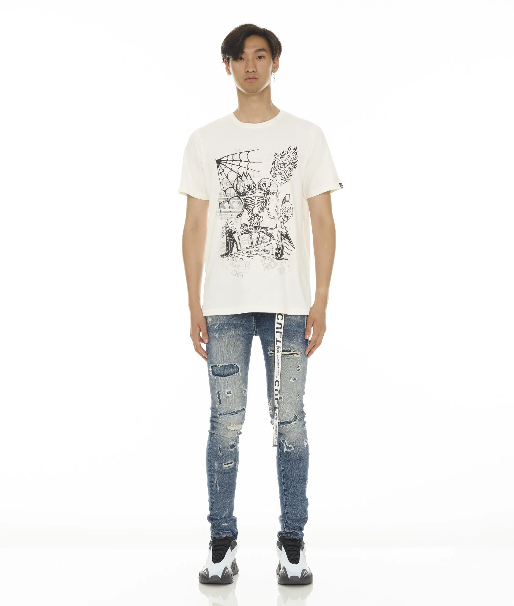 PUNK SUPER SKINNY STRETCH AVEC CEINTURE BLANCHE EN BASILIC