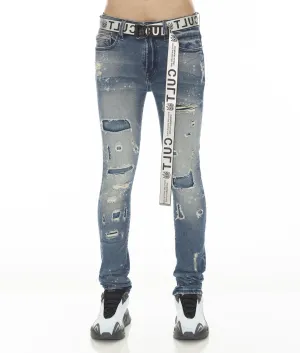 PUNK SUPER SKINNY STRETCH AVEC CEINTURE BLANCHE EN BASILIC