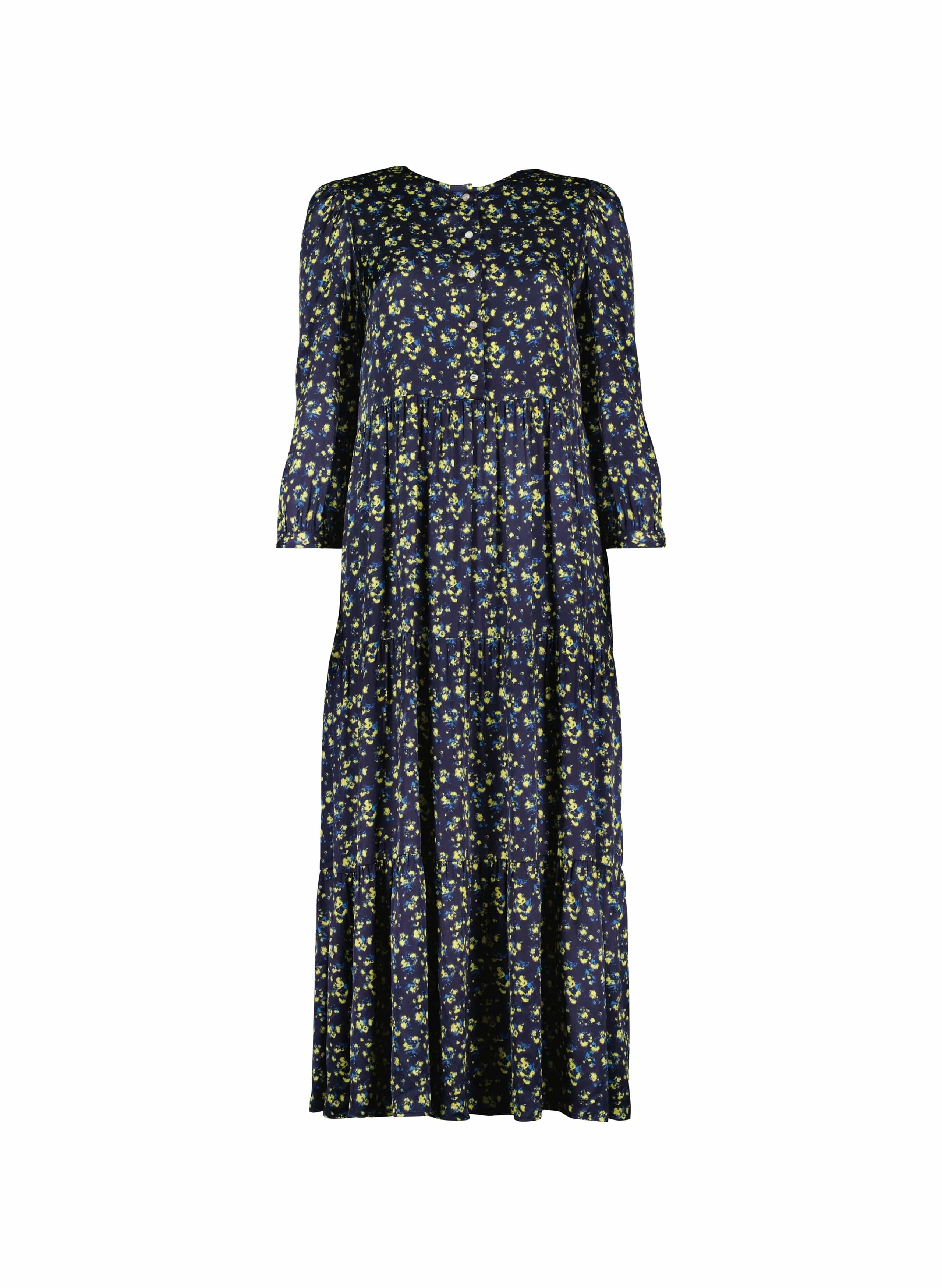 Robe recyclée Purnita LENZING™ ECOVERO™ | Motif fleuri bleu flou