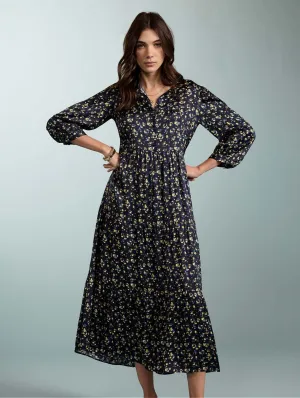 Robe recyclée Purnita LENZING™ ECOVERO™ | Motif fleuri bleu flou