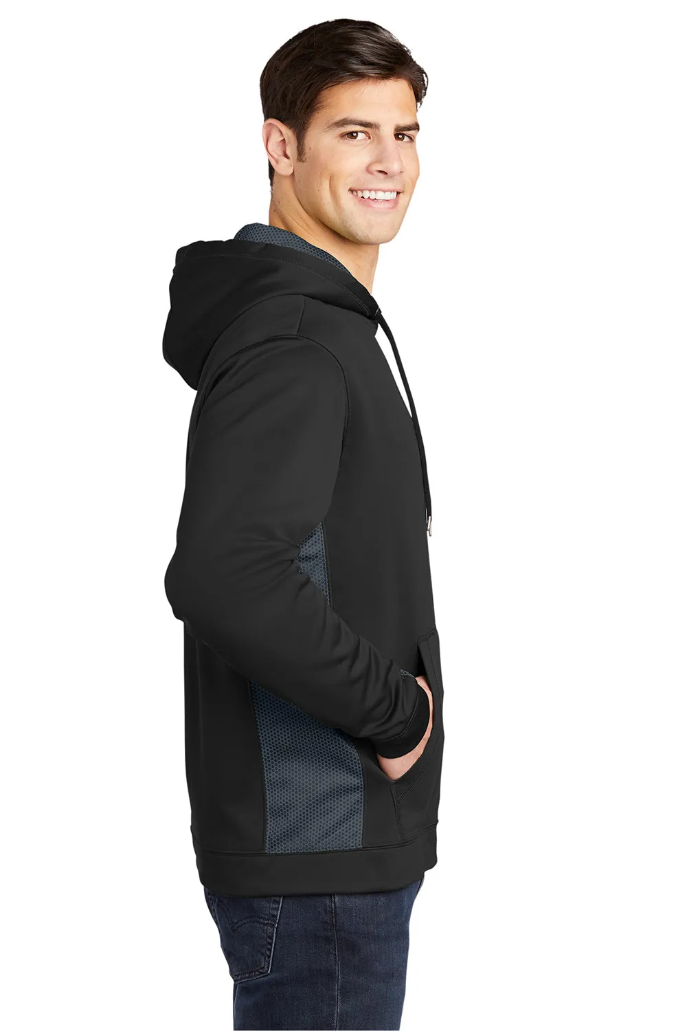 Sport-Tek Sweat à capuche pour homme en polaire respirante CamoHex avec poche kangourou - Noir/Gris fumée foncé