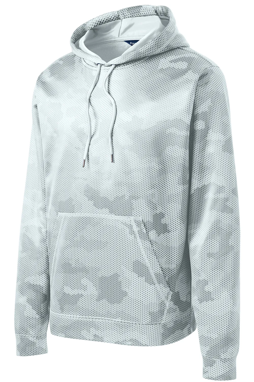 Sport-Tek Sweat à capuche pour homme en polaire camouflage hex avec technologie d'évacuation de l'humidité et poche kangourou - Blanc