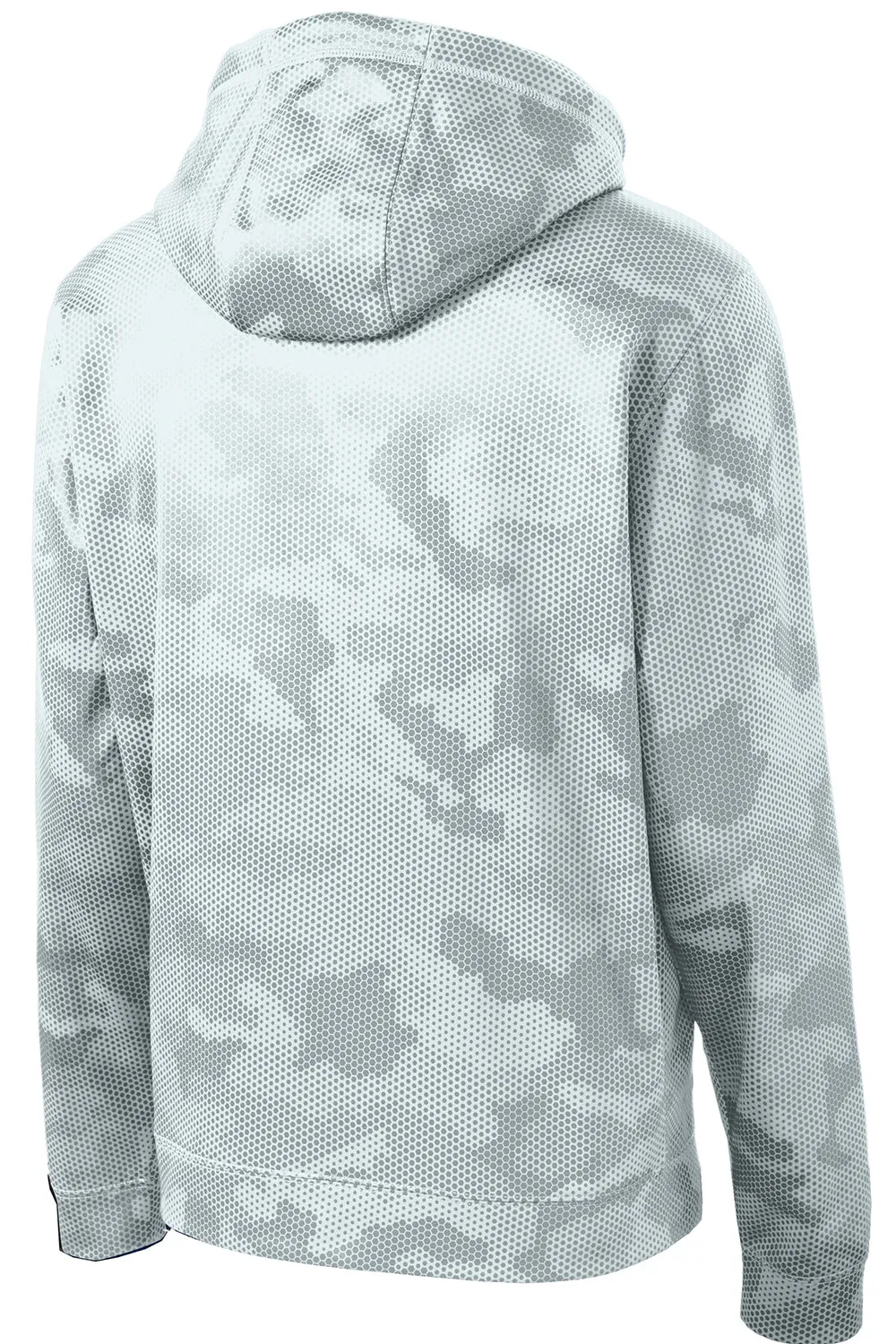 Sport-Tek Sweat à capuche pour homme en polaire camouflage hex avec technologie d'évacuation de l'humidité et poche kangourou - Blanc