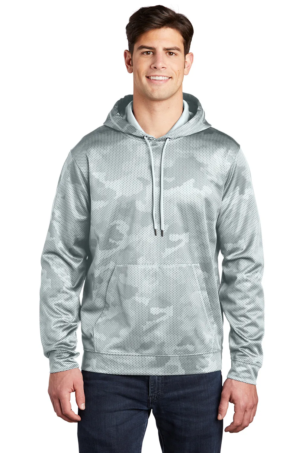 Sport-Tek Sweat à capuche pour homme en polaire camouflage hex avec technologie d'évacuation de l'humidité et poche kangourou - Blanc
