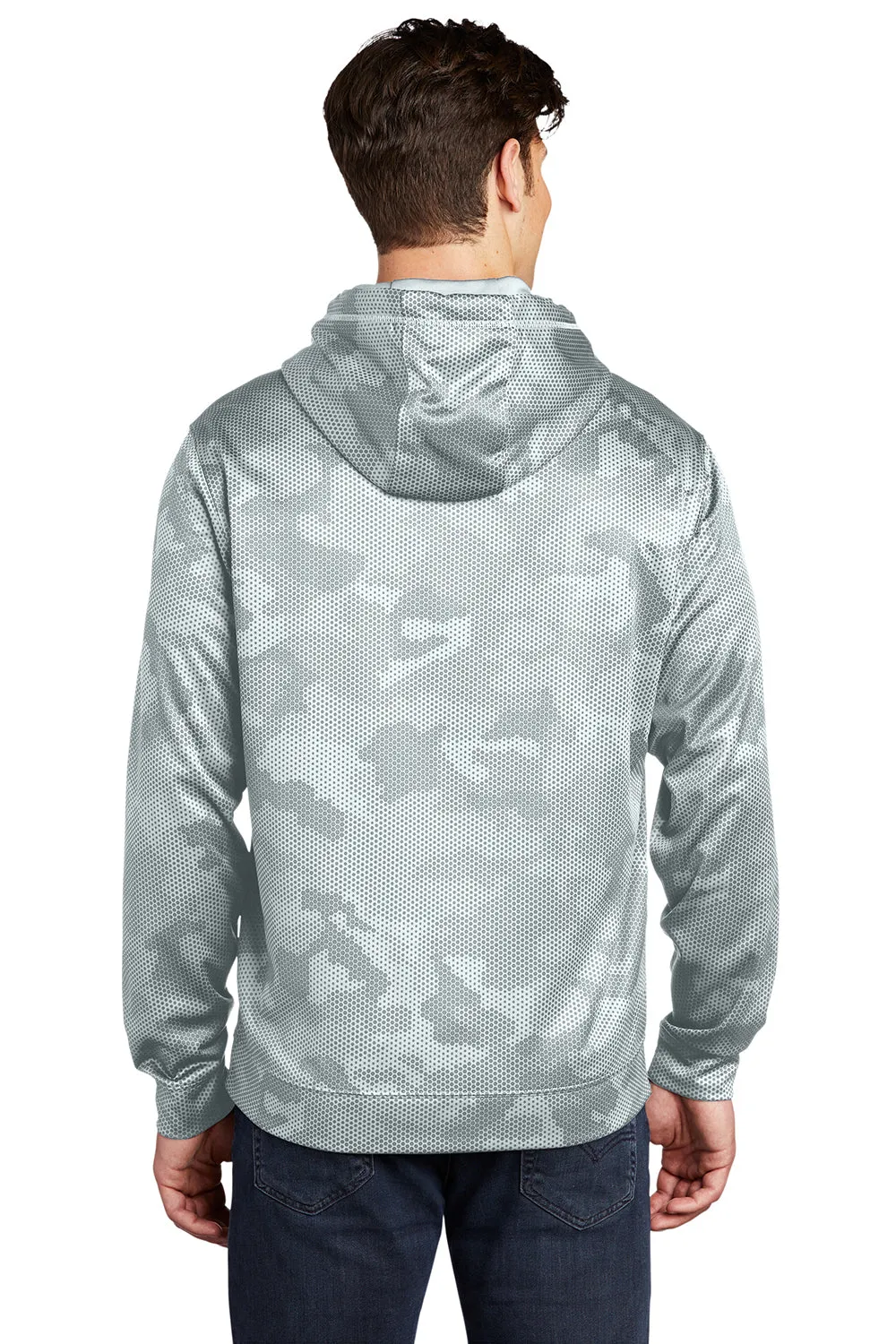 Sport-Tek Sweat à capuche pour homme en polaire camouflage hex avec technologie d'évacuation de l'humidité et poche kangourou - Blanc