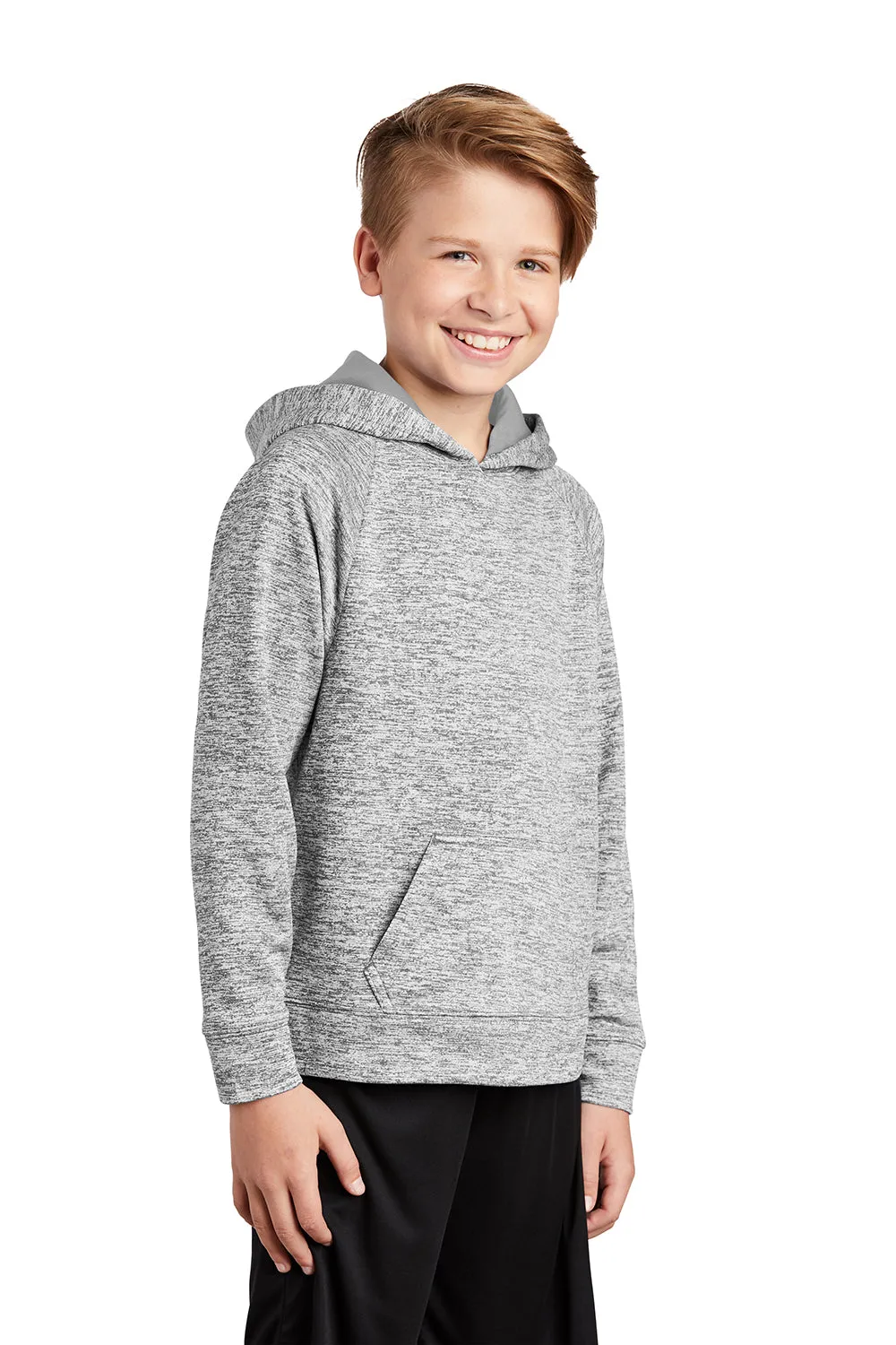 Sport-Tek Sweat à capuche pour jeunes en polaire électrique Heather évacuant l'humidité avec poche kangourou - Gris argenté électrique