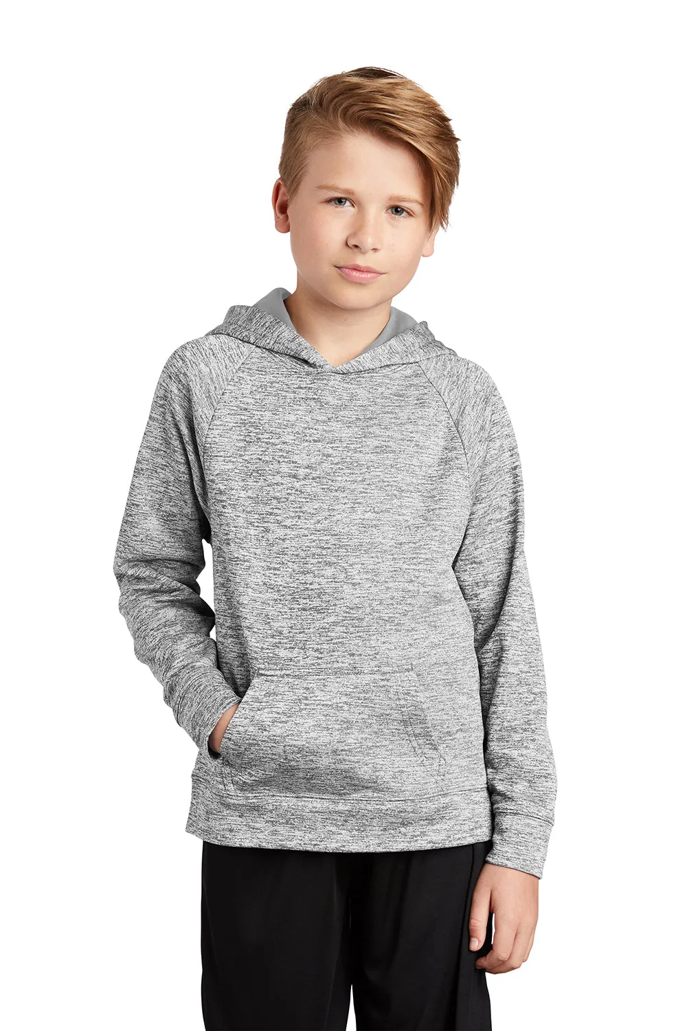 Sport-Tek Sweat à capuche pour jeunes en polaire électrique Heather évacuant l'humidité avec poche kangourou - Gris argenté électrique