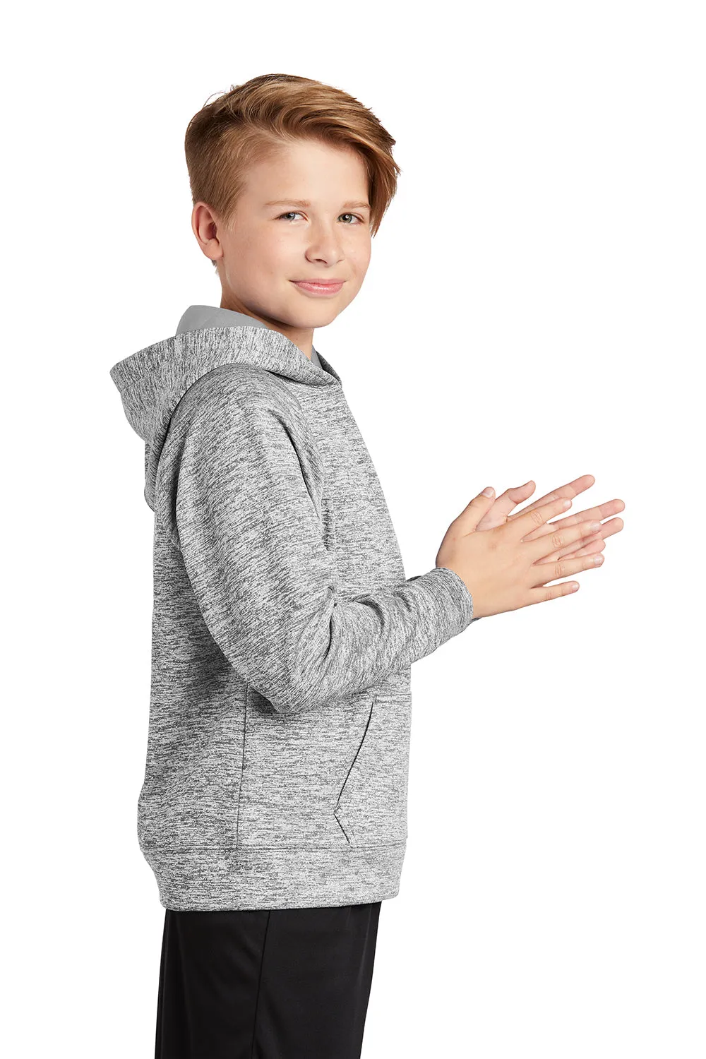 Sport-Tek Sweat à capuche pour jeunes en polaire électrique Heather évacuant l'humidité avec poche kangourou - Gris argenté électrique