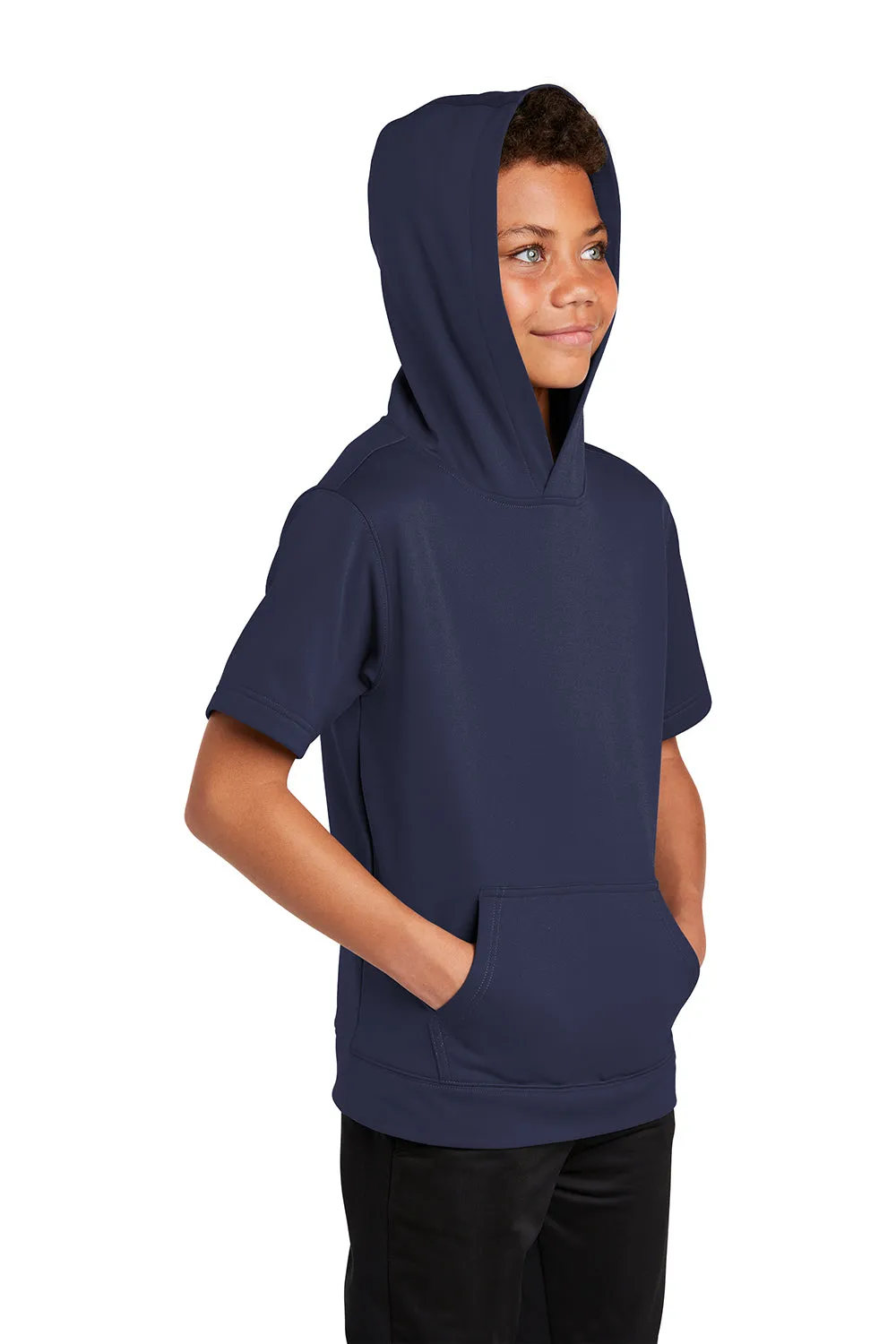 Sport-Tek Sweat à capuche pour jeunes en polaire respirante à manches courtes avec poche kangourou - Bleu marine