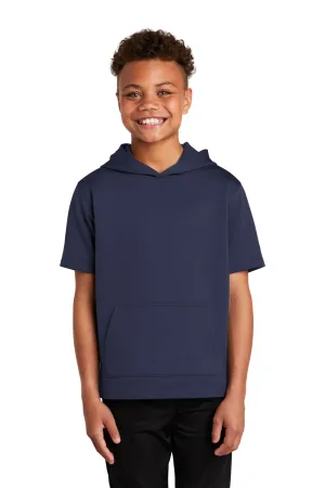Sport-Tek Sweat à capuche pour jeunes en polaire respirante à manches courtes avec poche kangourou - Bleu marine