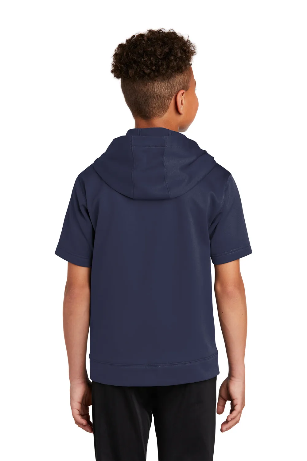 Sport-Tek Sweat à capuche pour jeunes en polaire respirante à manches courtes avec poche kangourou - Bleu marine