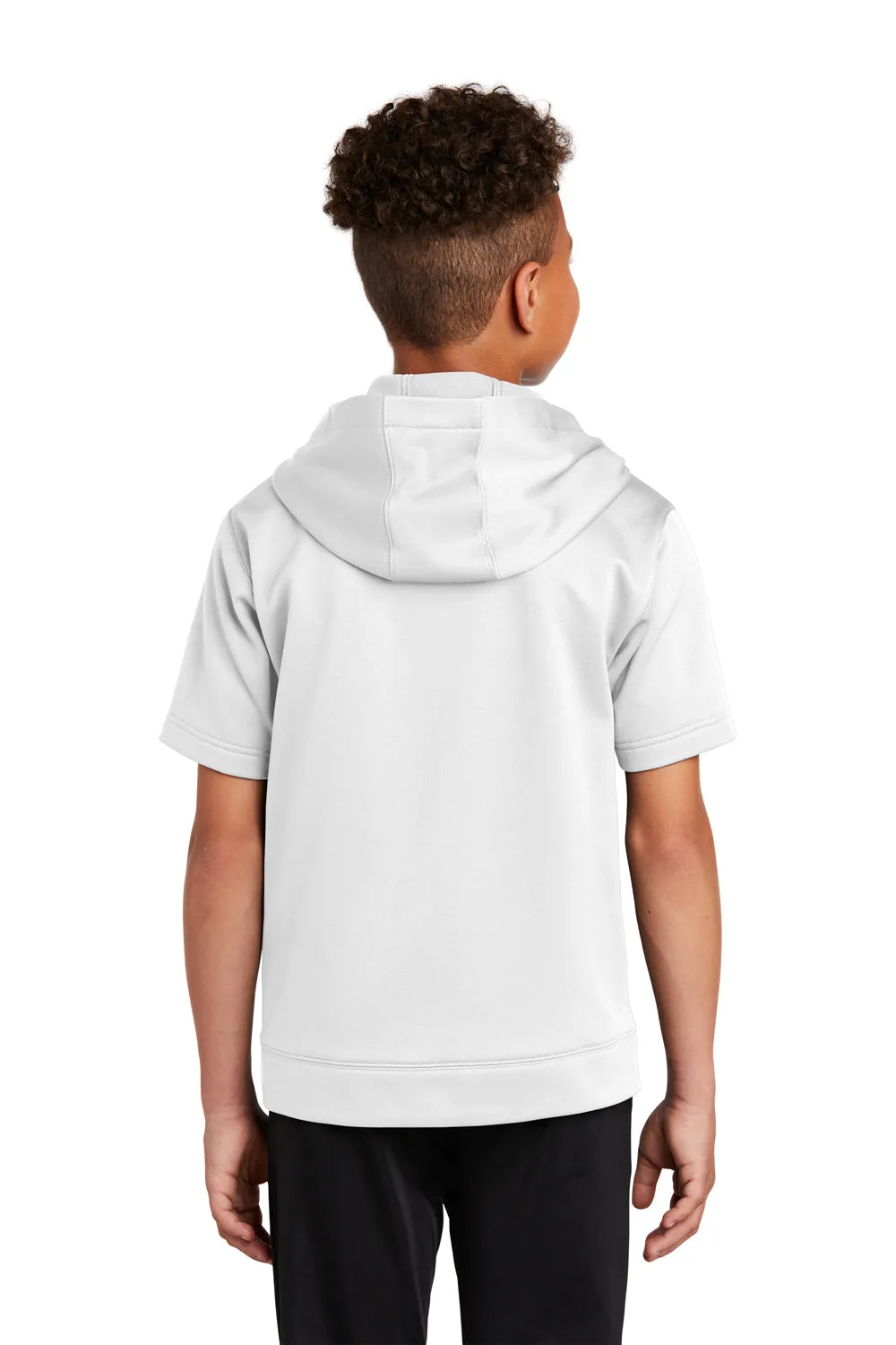 Sport-Tek Sweat à capuche pour jeunes en polaire à manches courtes avec poche kangourou - Blanc