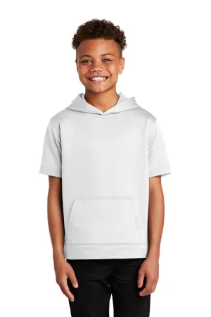 Sport-Tek Sweat à capuche pour jeunes en polaire à manches courtes avec poche kangourou - Blanc