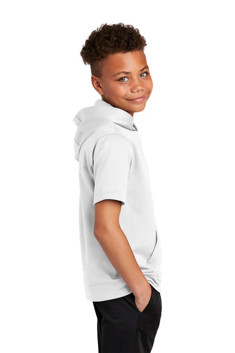 Sport-Tek Sweat à capuche pour jeunes en polaire à manches courtes avec poche kangourou - Blanc