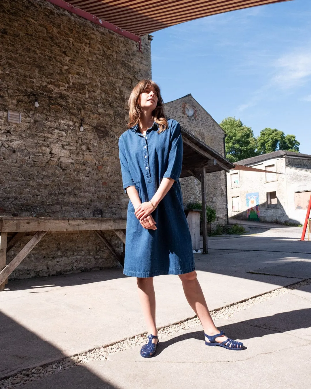 Robe chemise en coton pour femme Tara | Denim texturé