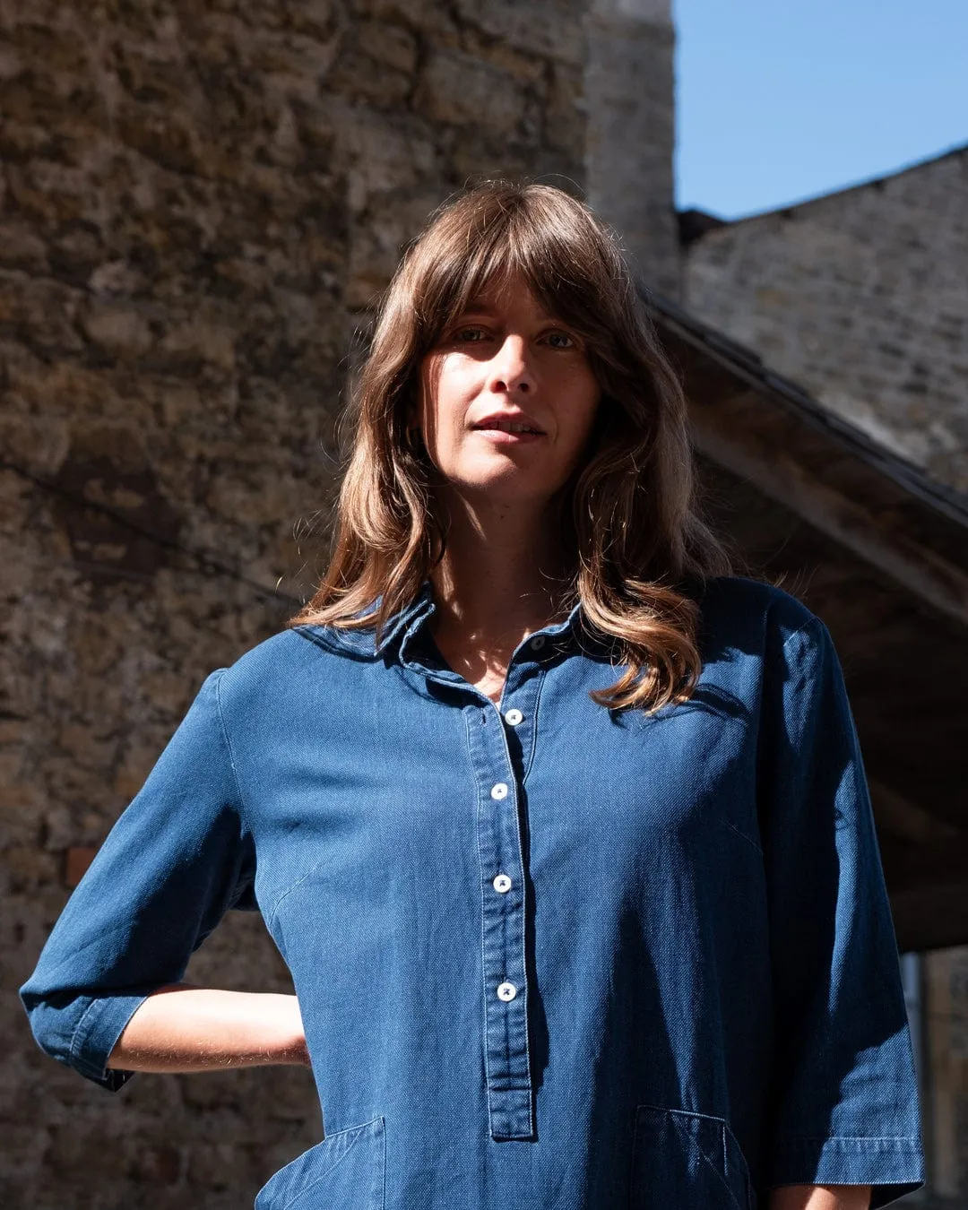 Robe chemise en coton pour femme Tara | Denim texturé