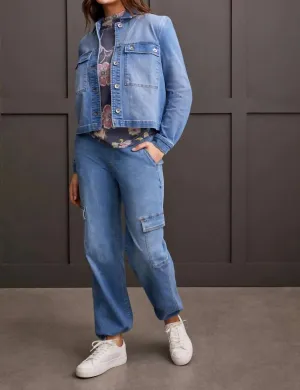 Veste décontractée à poche plaquée texturée en Bleu Délice