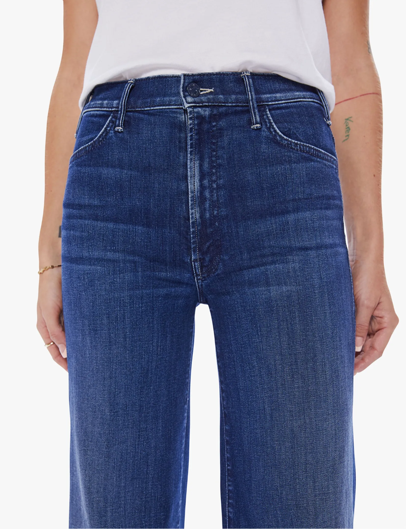 The Hustler Roller Sneak à Haute Taille et Jambe Large, Vêtement Héritage mother-denim
