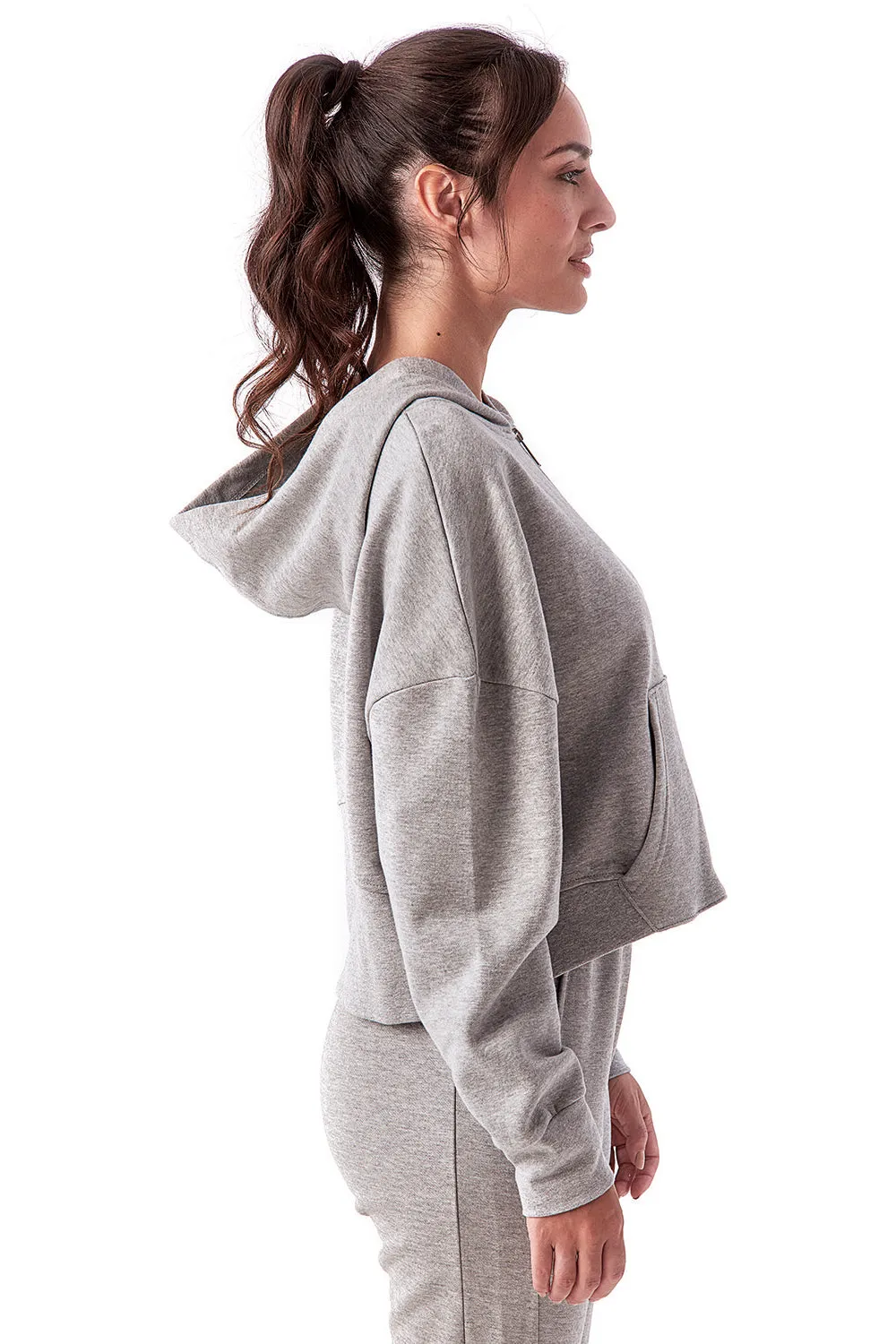 TriDri Sweat à capuche pour femmes Alice avec poche kangourou et fermeture 1/4 - Gris chiné