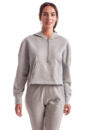 TriDri Sweat à capuche pour femmes Alice avec poche kangourou et fermeture 1/4 - Gris chiné