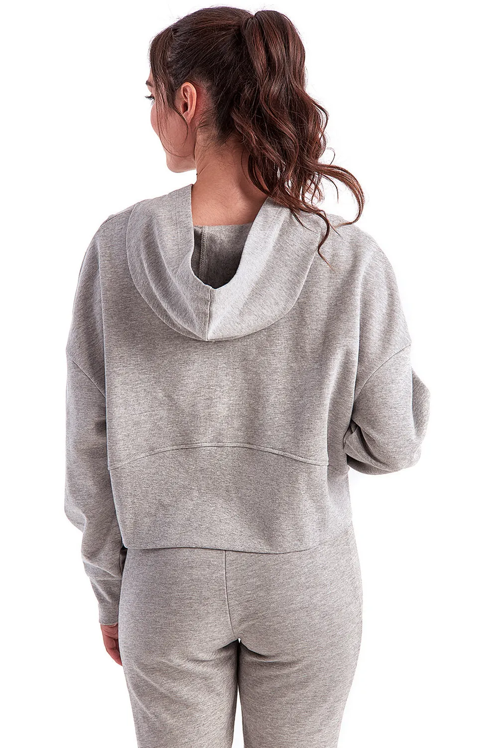 TriDri Sweat à capuche pour femmes Alice avec poche kangourou et fermeture 1/4 - Gris chiné