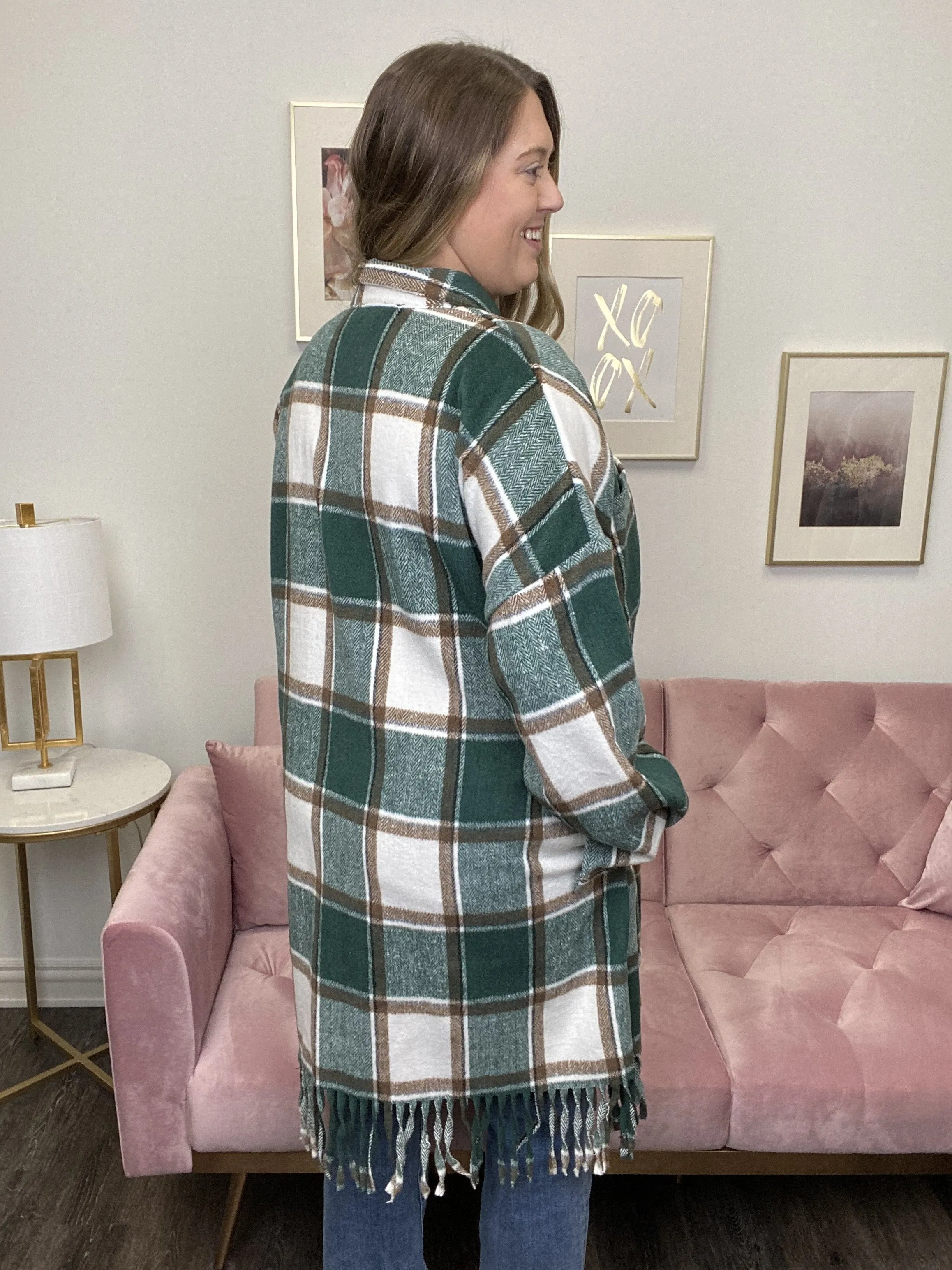 Veste chemise à franges pour femmes en tissu écossais *Vente finale*