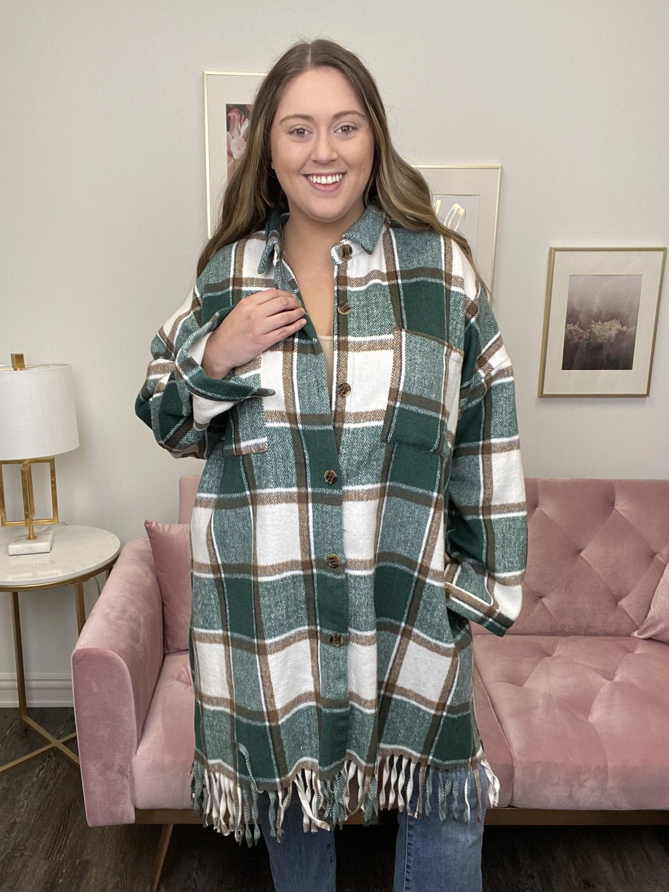 Veste chemise à franges pour femmes en tissu écossais *Vente finale*