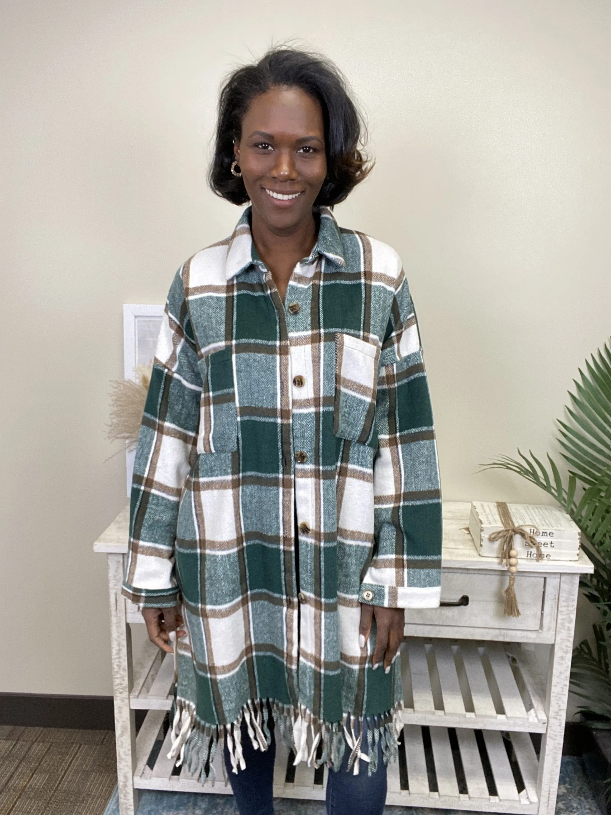 Veste chemise à franges pour femmes en tissu écossais *Vente finale*
