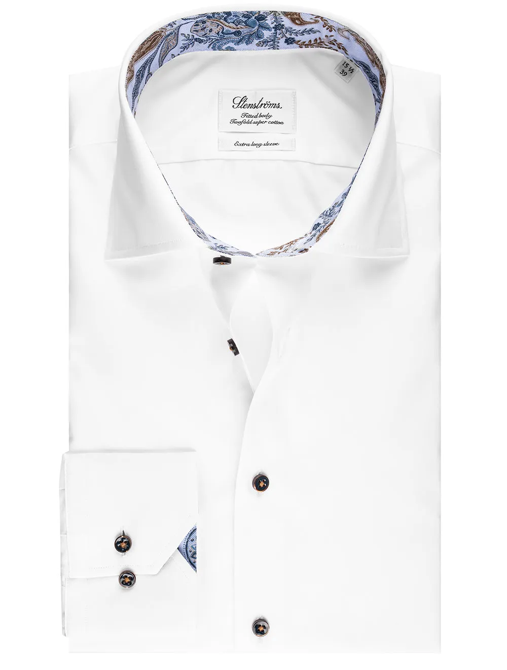 Chemise ajustée à motifs Paisley contrastés blancs avec incrustation blanche