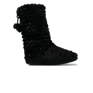 Bottes décontractées pour femmes en fausse fourrure pailletée (SAL7079WGN BLK)
