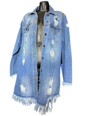 Veste en jean délavé pour femme en bleu